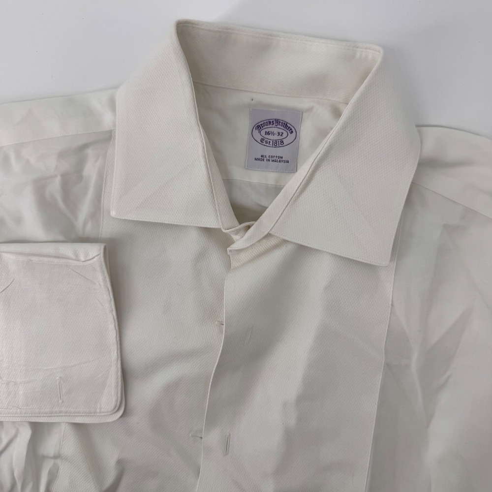 Brooks Brothers Tuxedo Shirt Men 16.5-32 White Pique Bib French Cuff Formal
